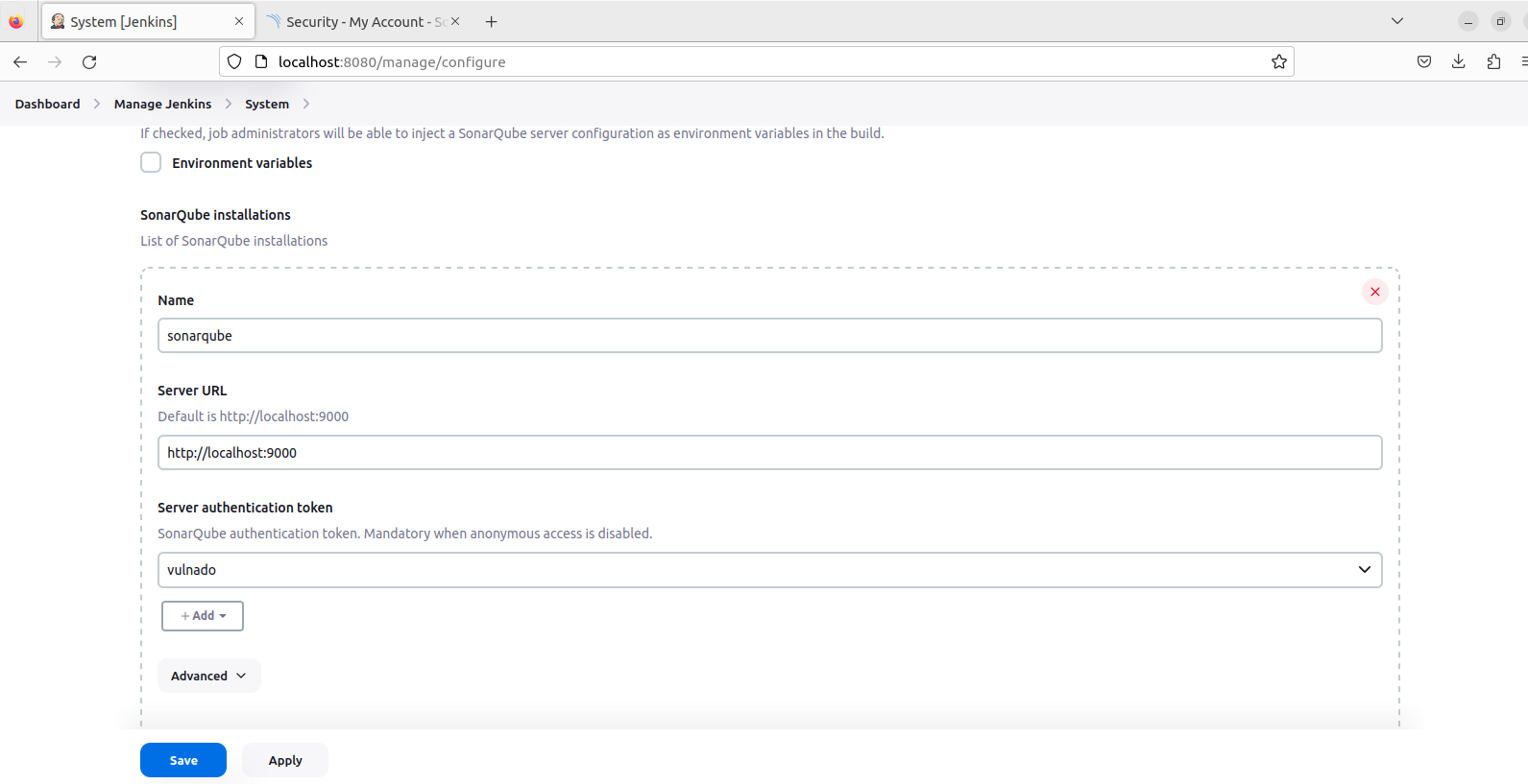 SonarQube config