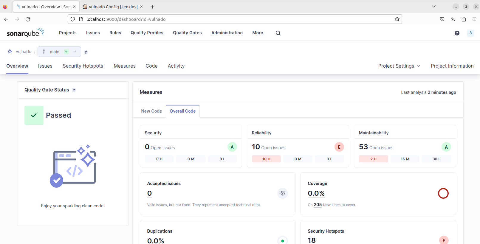 SonarQube dashboard